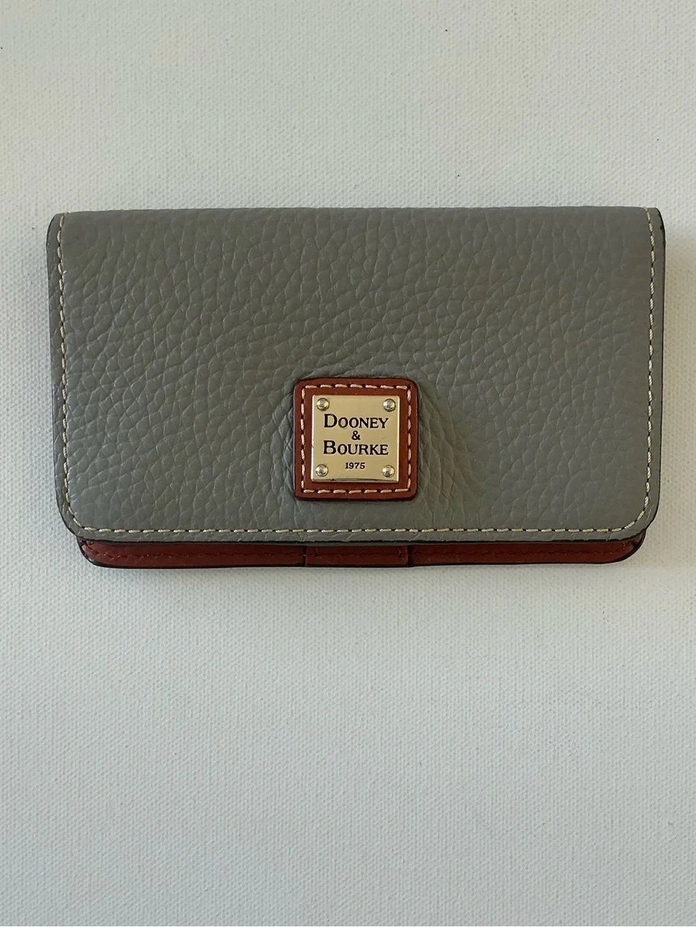 Dooney & Bourke Pebble Grain Leather Checkbook Wallet Gray & Cognac